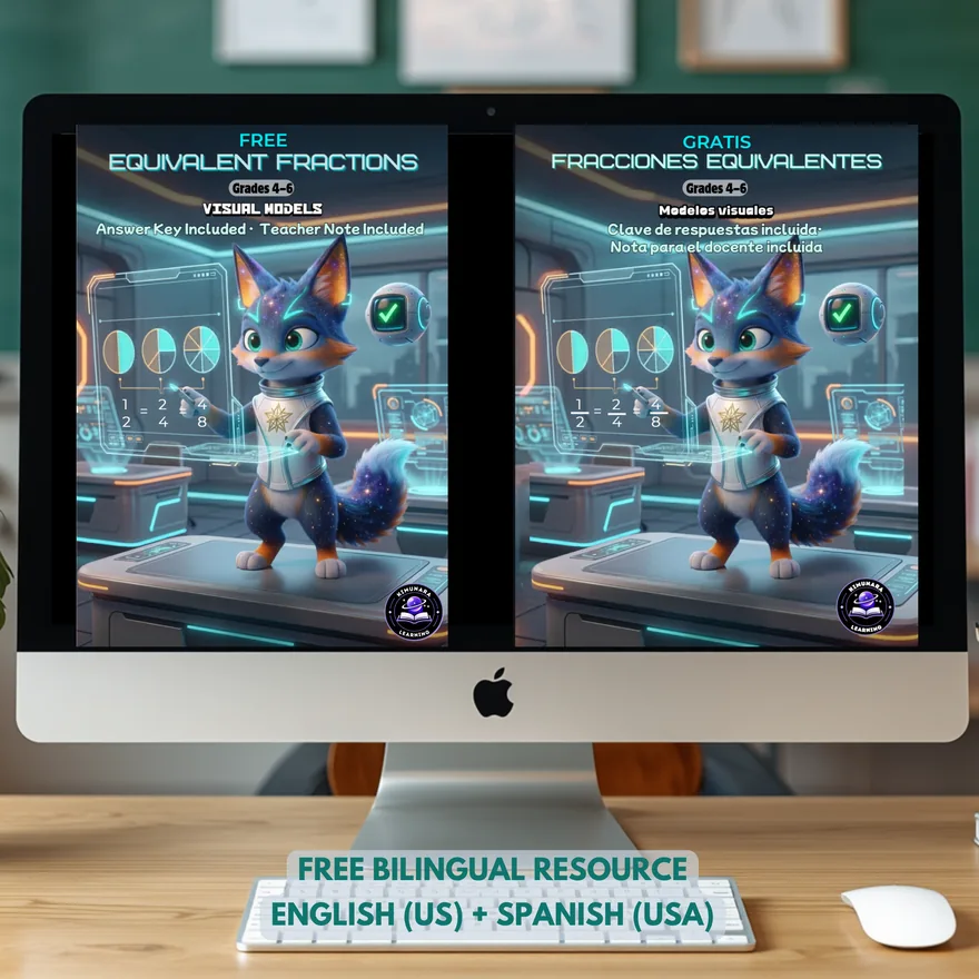 Portada de Fracciones equivalentes · modelos visuales bilingües gratis